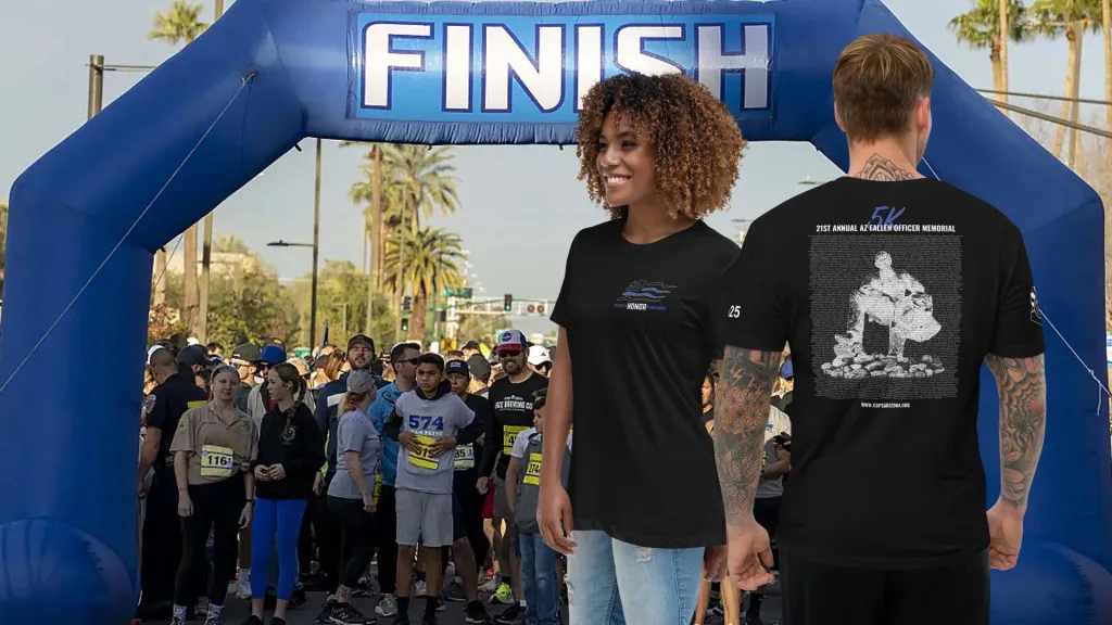 two runners wearing 5k t-shirts