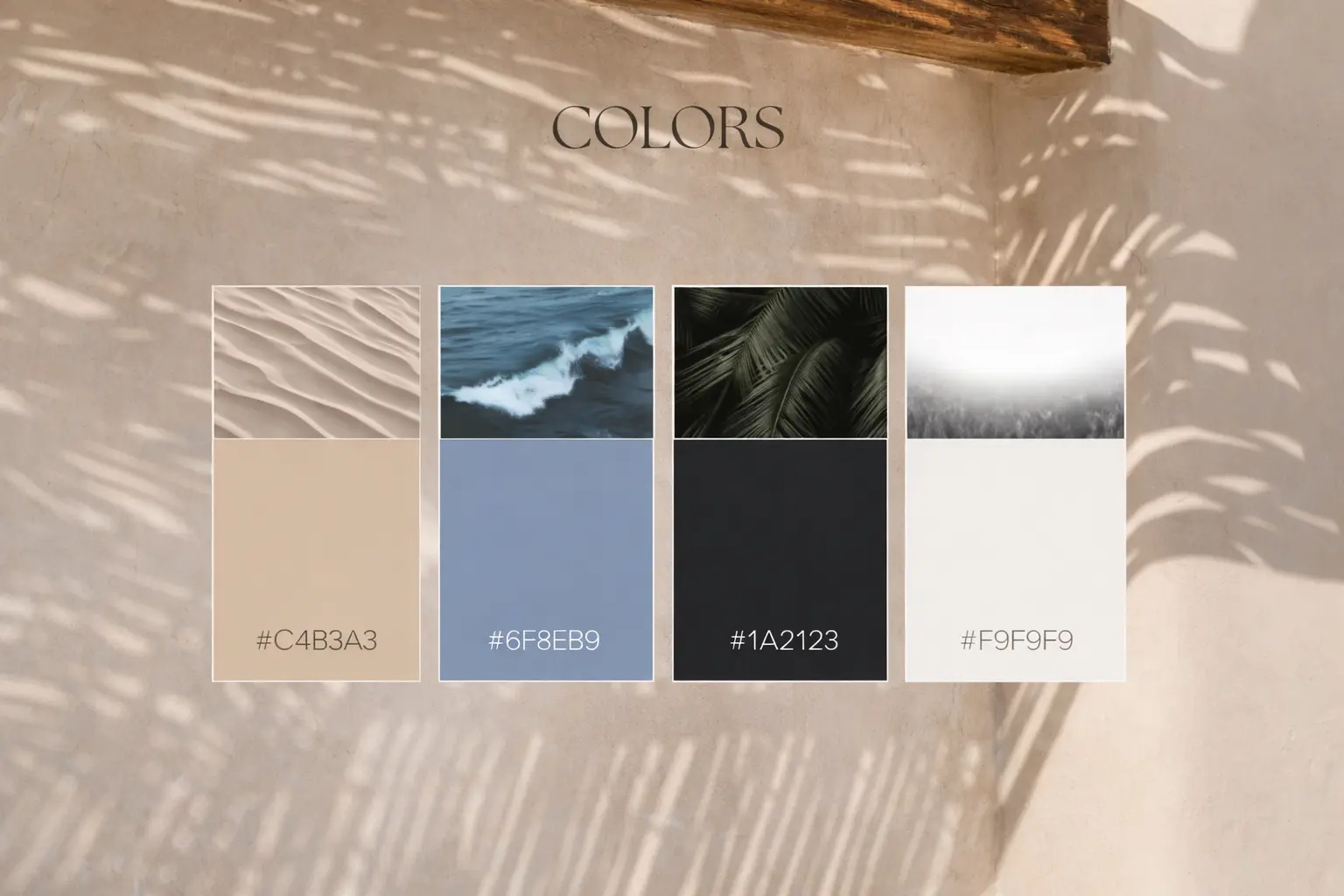 Luxury hotel brand color palette inspired by sand, ocean tones and tropical textures