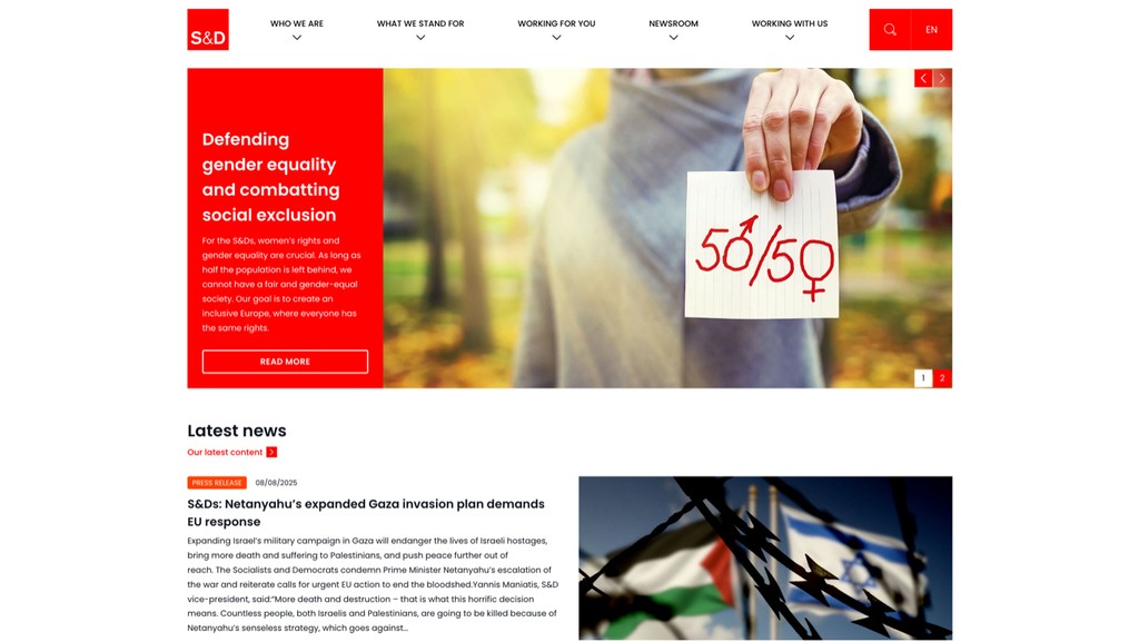 Screenshot of the Socialists and Democrats homepage