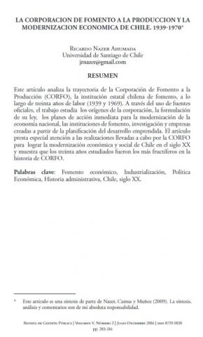 La Corporación de Fomento a la Producción y la modernización económica de Chile, 1939-1970