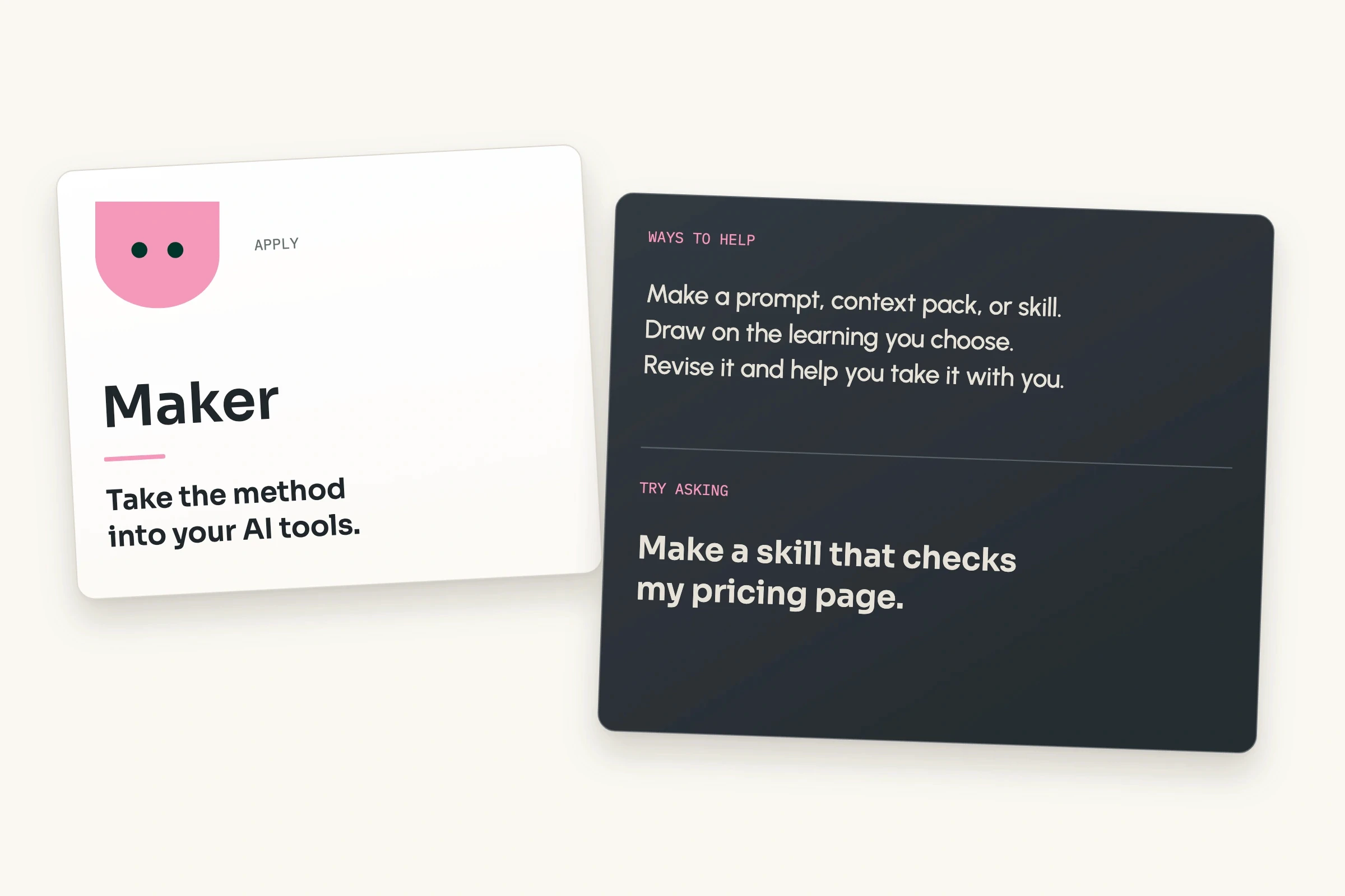 Maker’s profile card: turns methods into prompts and skills for your AI tools