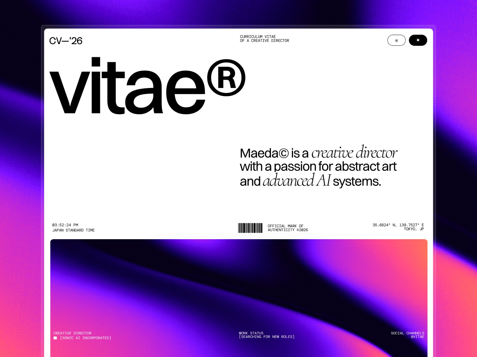 Vitae CV — 高级暗黑极简作品集网站设计灵感