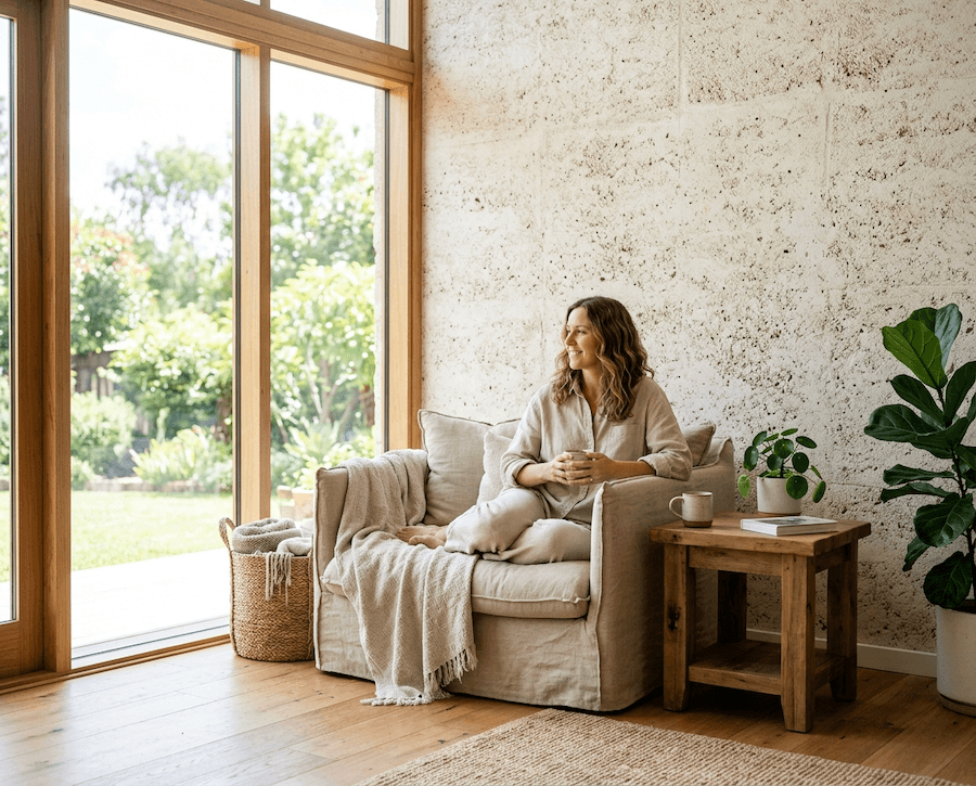 A bright, airy interior with natural light and visible texture 