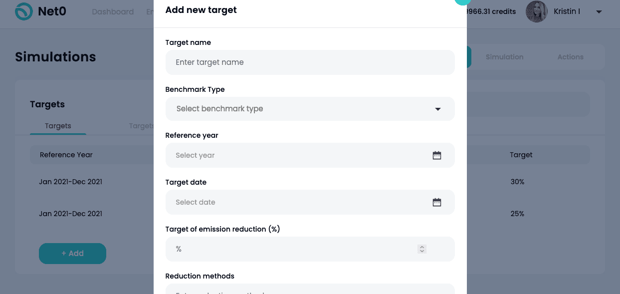 set targets to reduce carbon emissions software platform