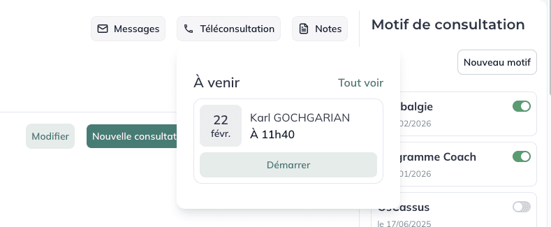 téléconsultation depuis dossier du patient 