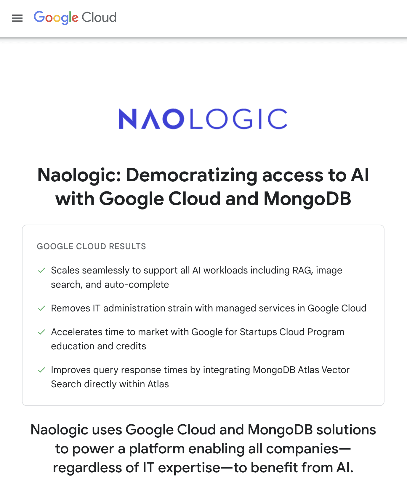 Google's case study about NAOLOGIC using Gemini AI in healthcare