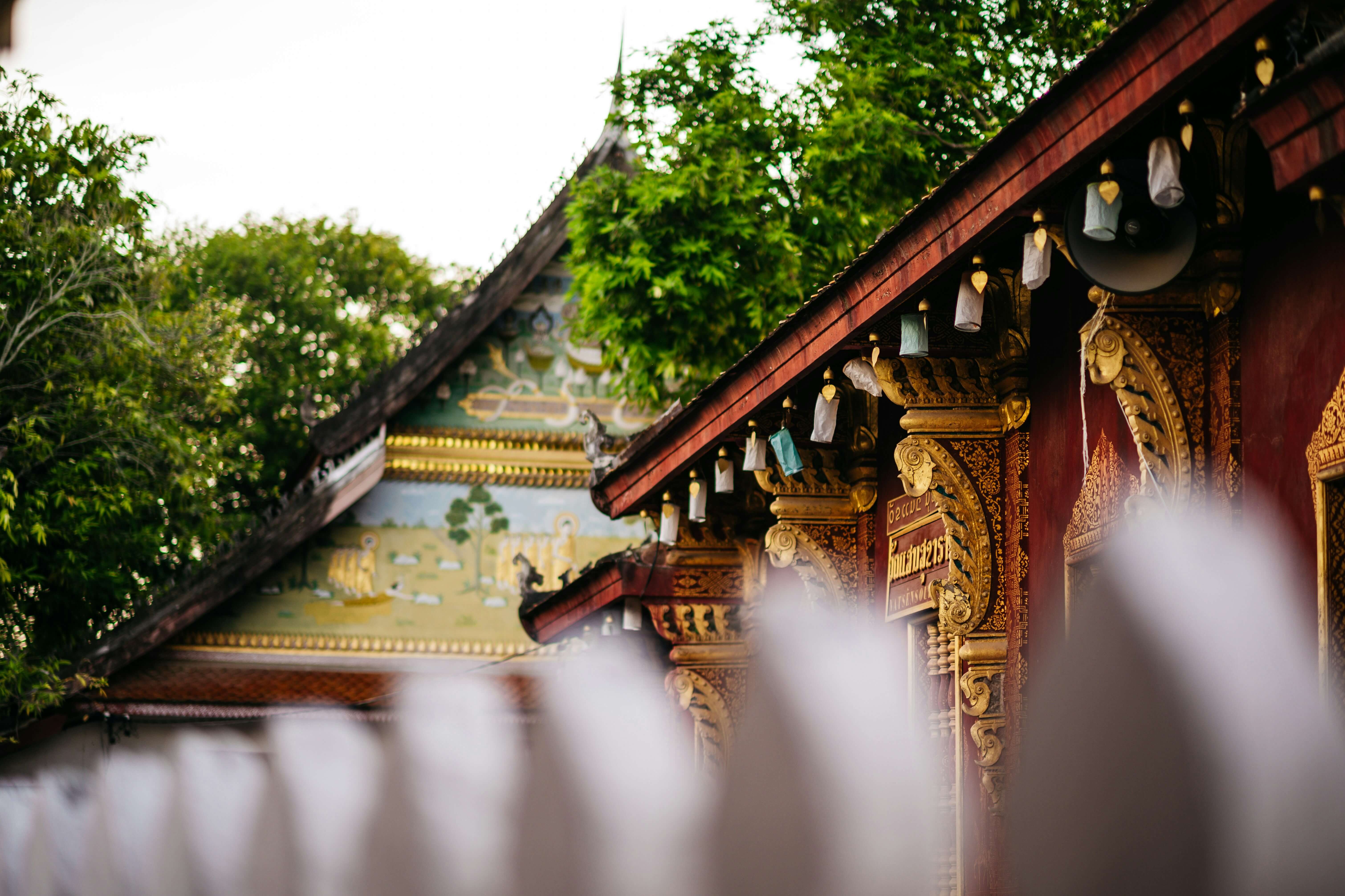 Asian building in a well vegetated area