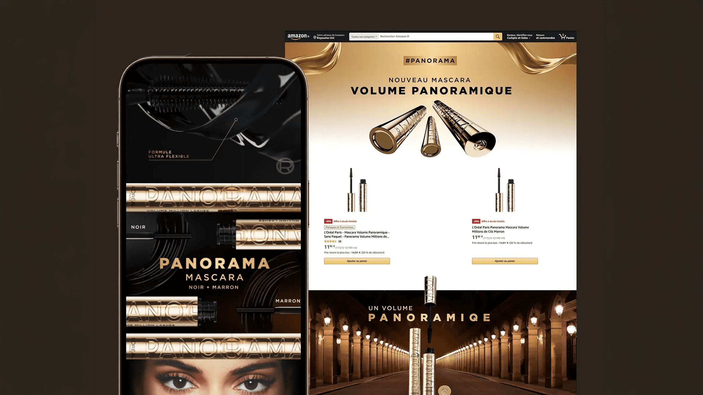 3 visuals showing the user interface experience of the bespoke L'Oreal landing page