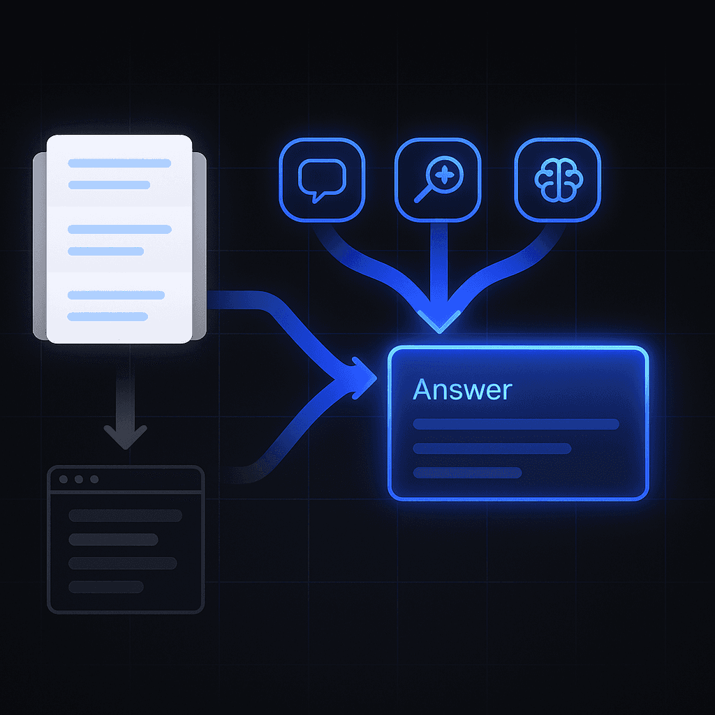 Diagram showing structured content flowing toward AI engines versus traditional link-based SEO results