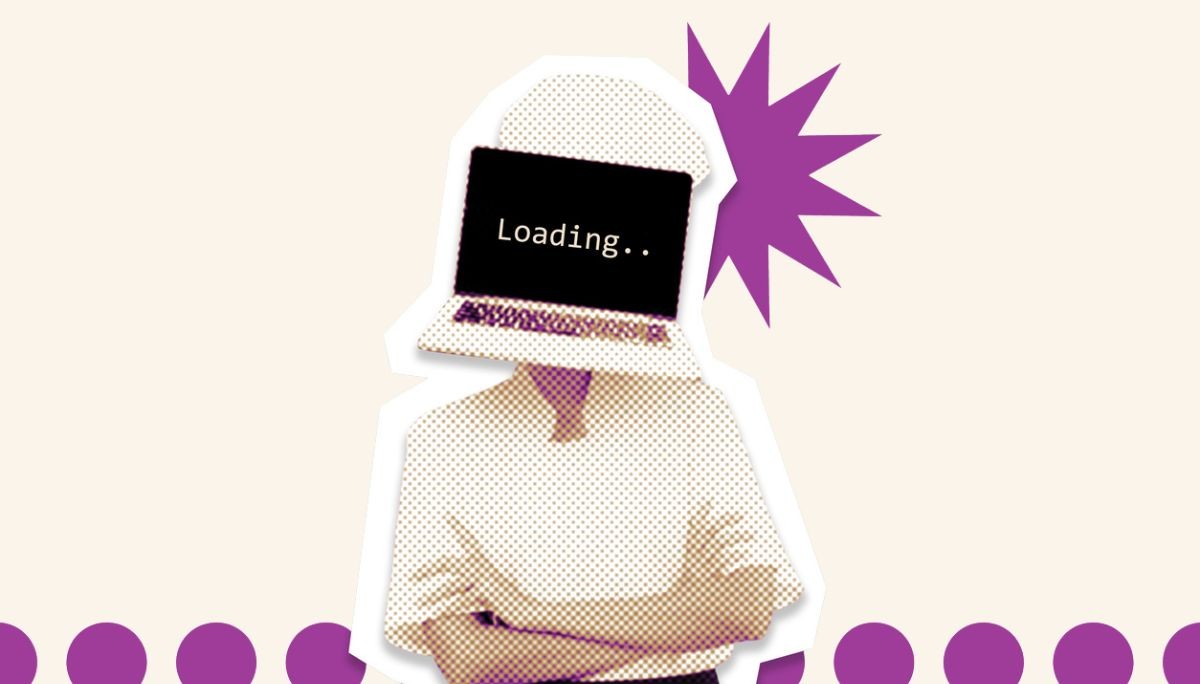 Surreal illustration of a person with a laptop for a head, arms crossed, symbolizing digital identity and the role of technology in computer science research.