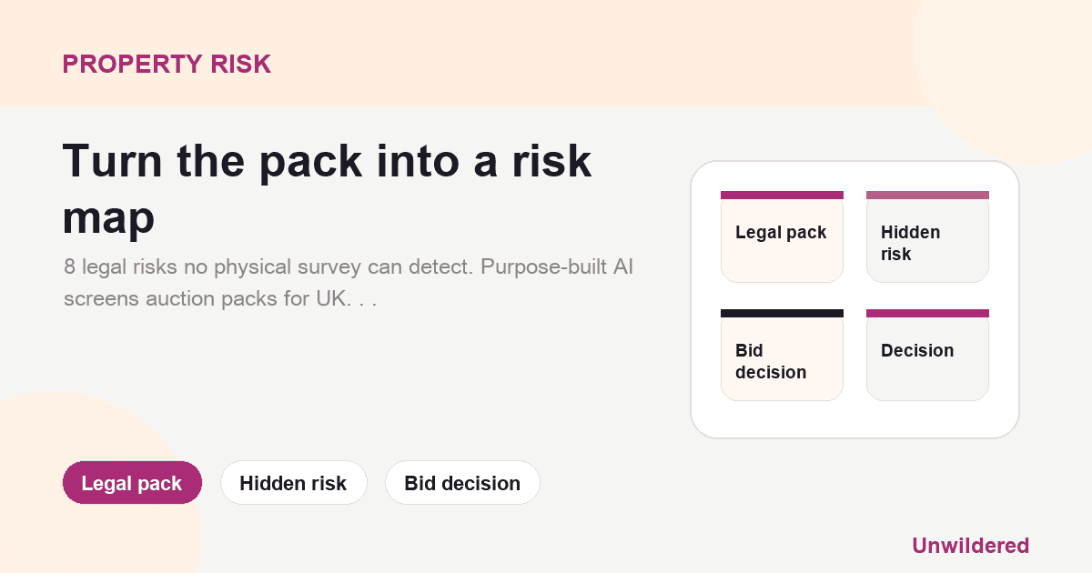 Explainer card for Best AI for Surveyors in 2026: The Chat GPT Alternative Built for UK Property Due Diligence: Legal pack, Hidden risk, Bid decision.