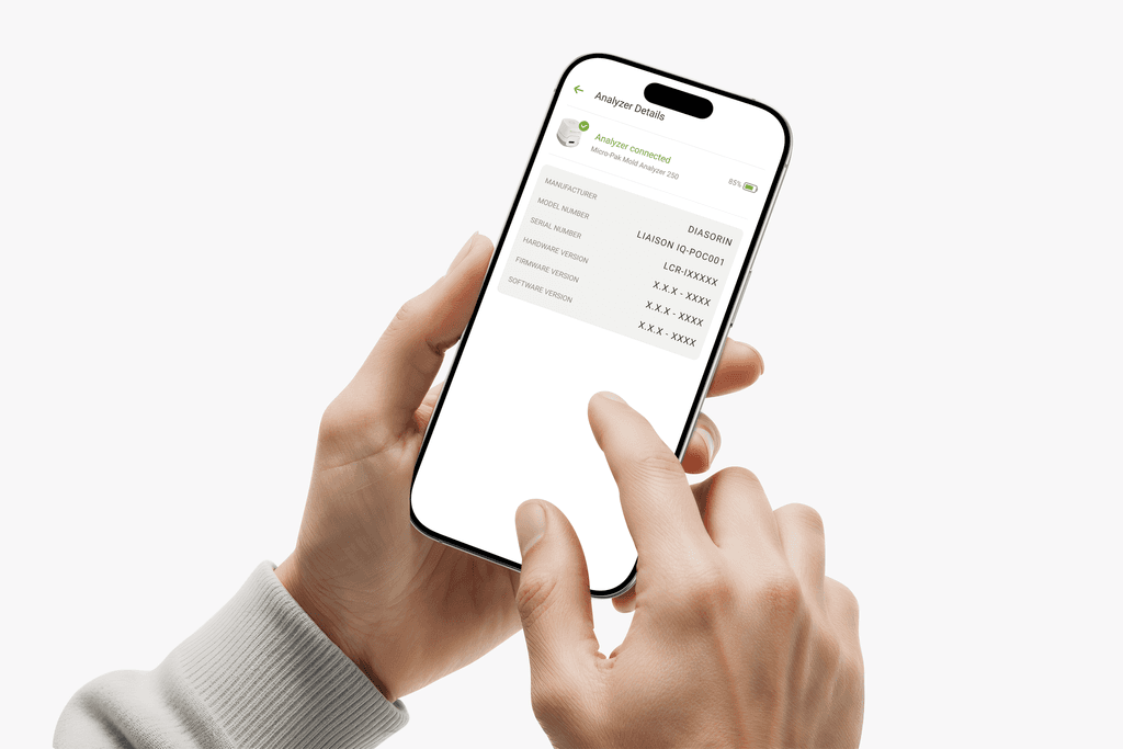 Mobile App interface used to track and manage mold testing data