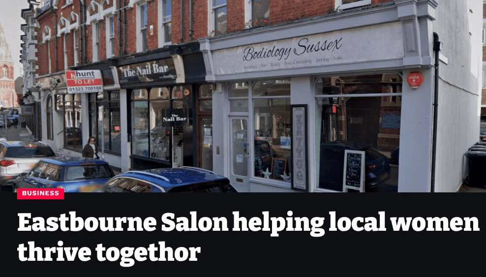 Newpaper article displaying bodiology Sussex store front