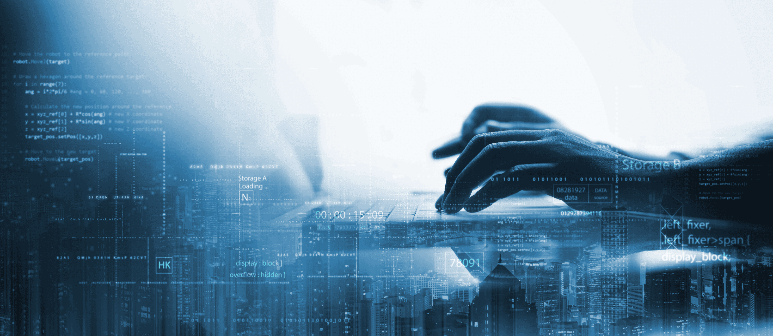 hands typing on laptop and cool tech code doing cool code stuff