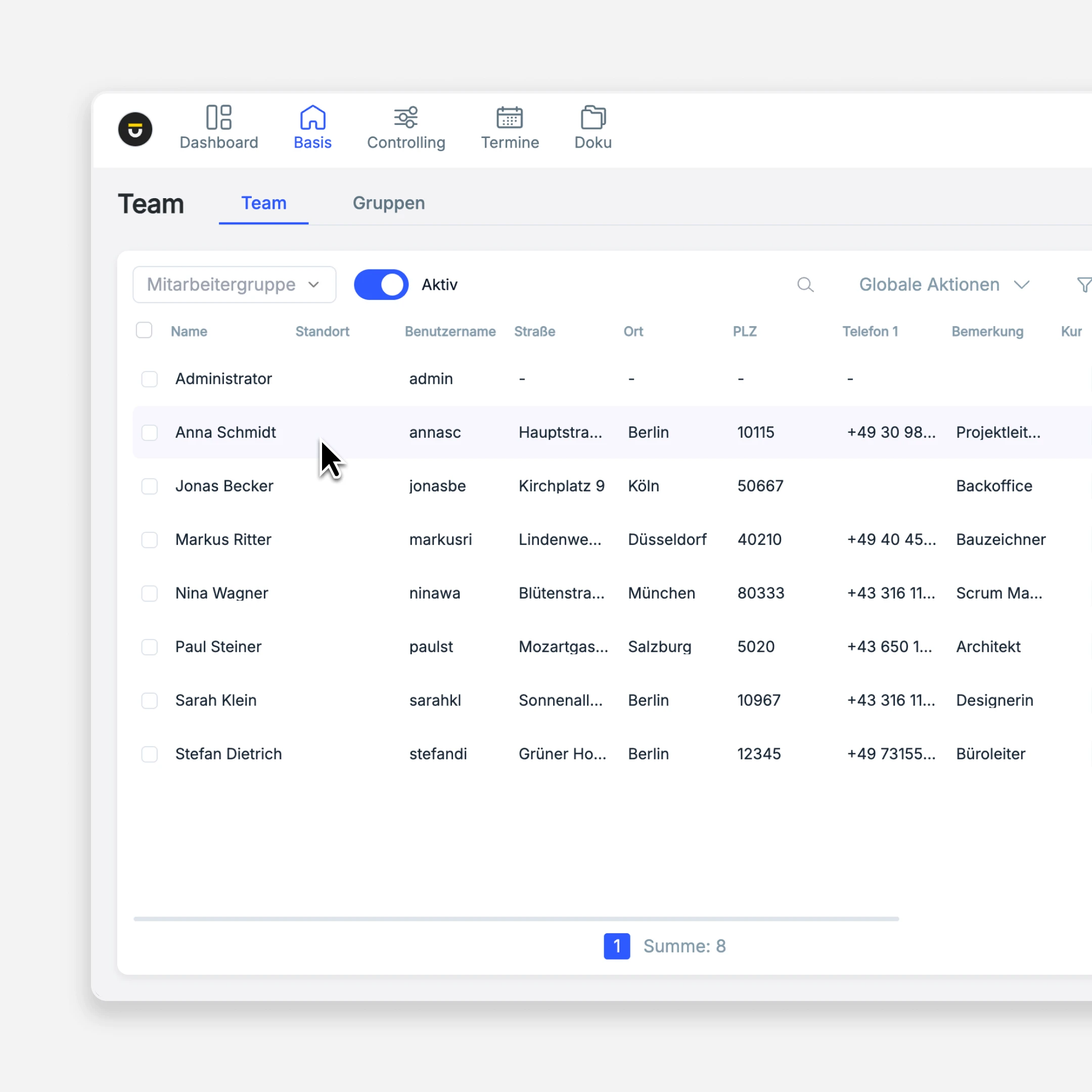 untermStrich ONE Team Übersicht