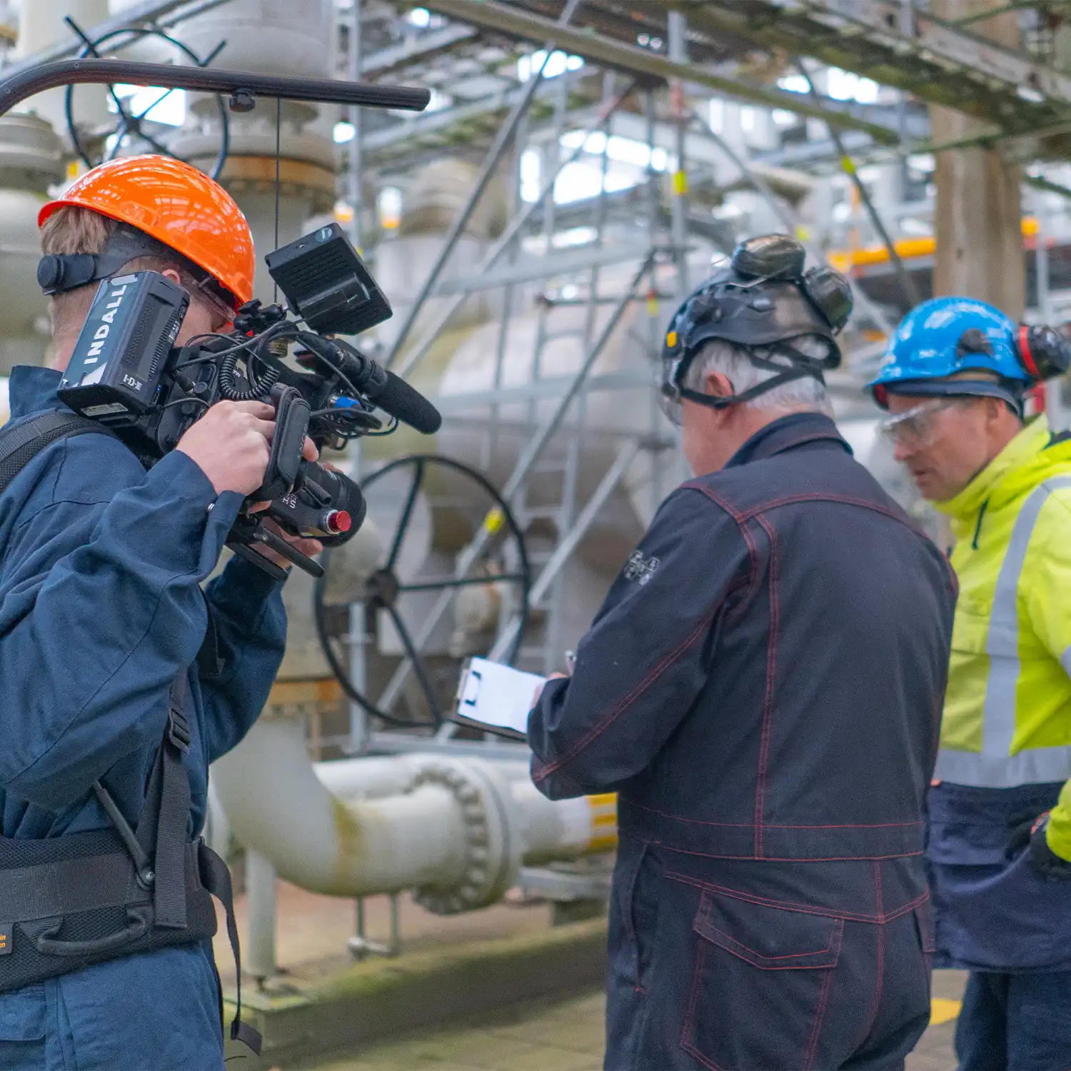 Cameraman van Indall maakt beelden voor een bedrijfsfilm op locatie