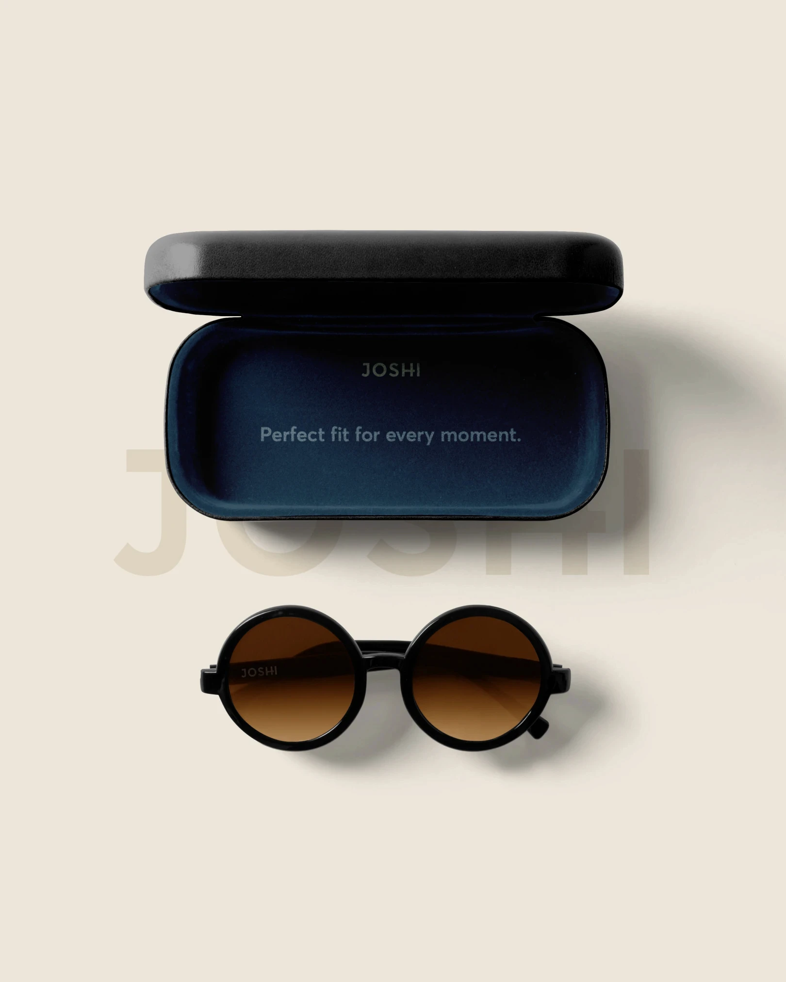 Flatlay of glasses with case