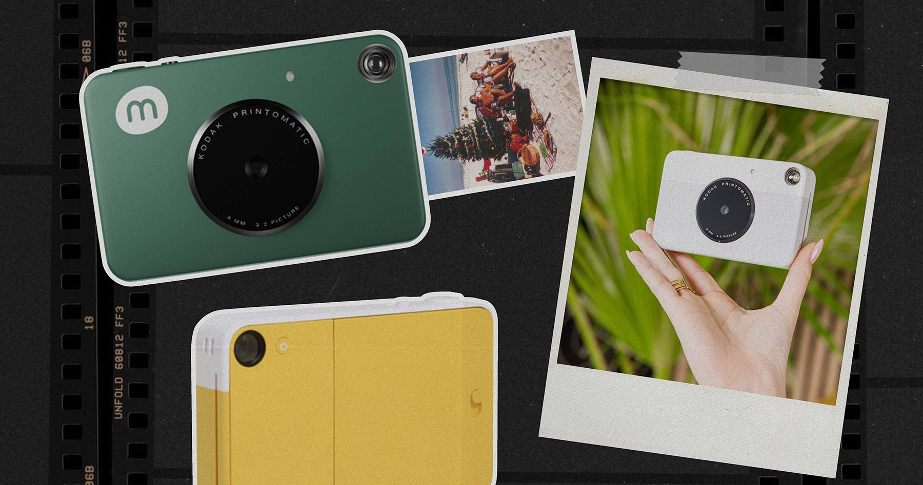 Custom Kodak Printomatic instant cameras in green and yellow, for fun corporate gifts.