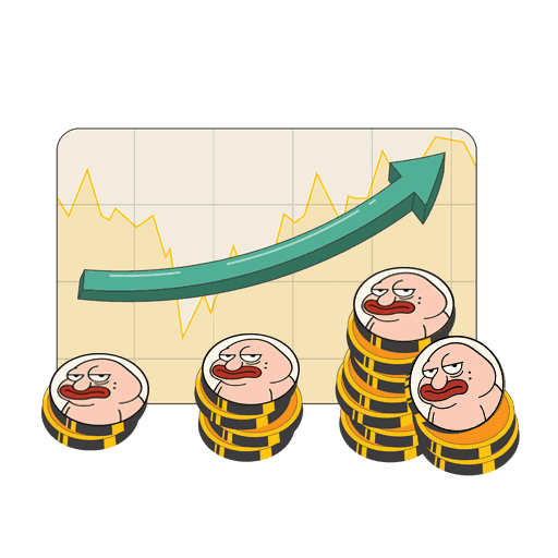 illustration of a bitcoin price going up with bitcoins all around