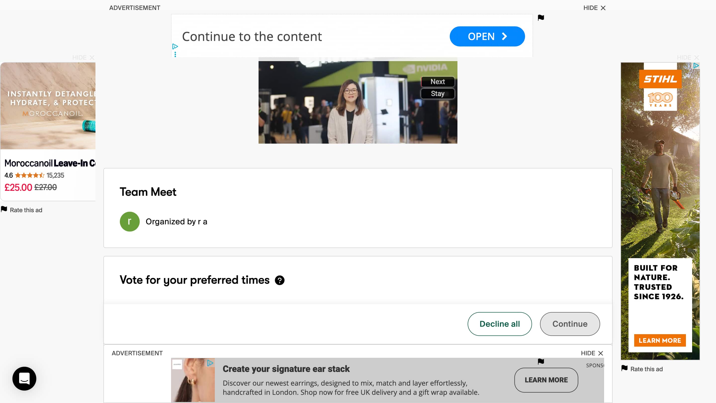 Doodle booking page showing available meeting times