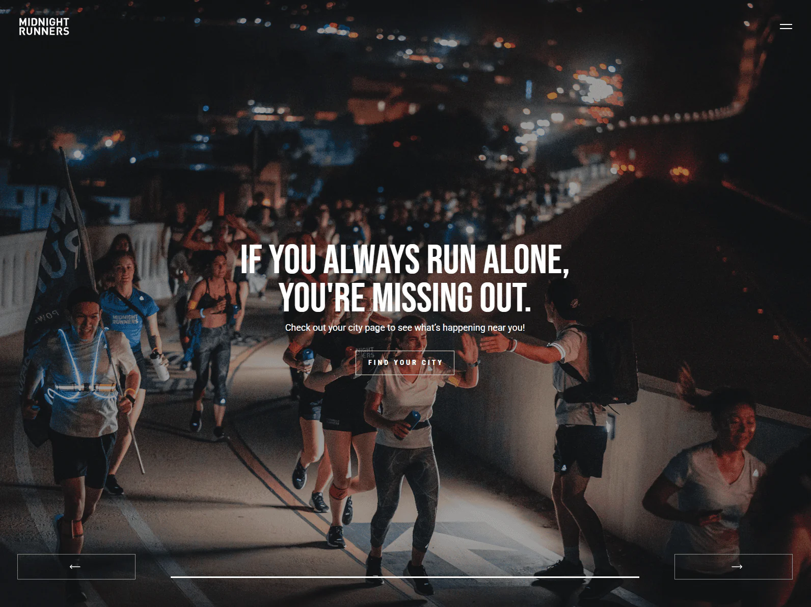 Midnight Runners website design, run club example