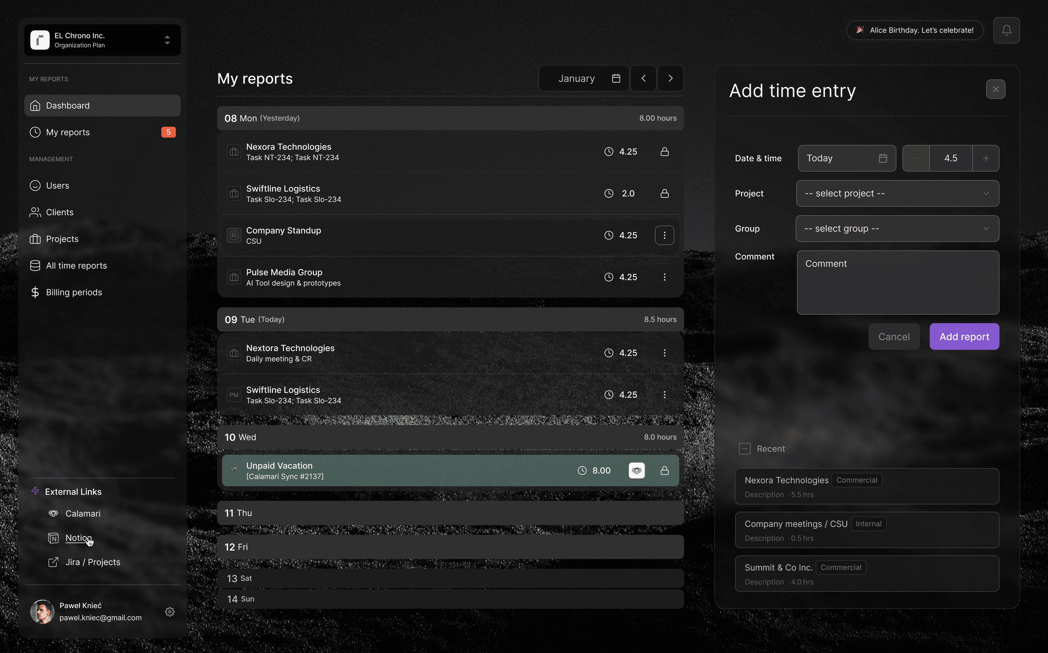 EL Chrono app screen