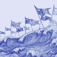 Portada de A tres años del 4S: Chile frente a la refundación, apunte de política pública de IdeaPaís, mostrando una ilustración de banderas que se alzan en medio de una ola.