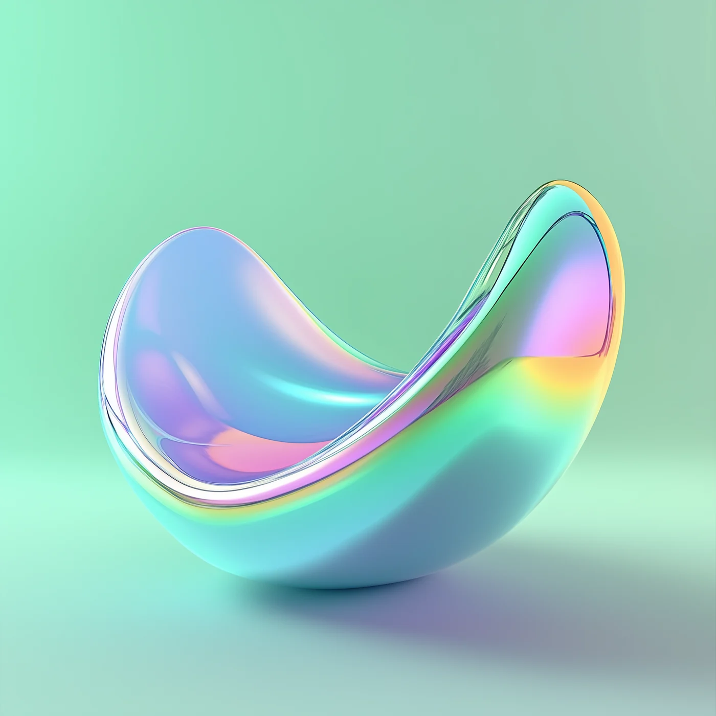 Iridescent bowl shape on a mint background