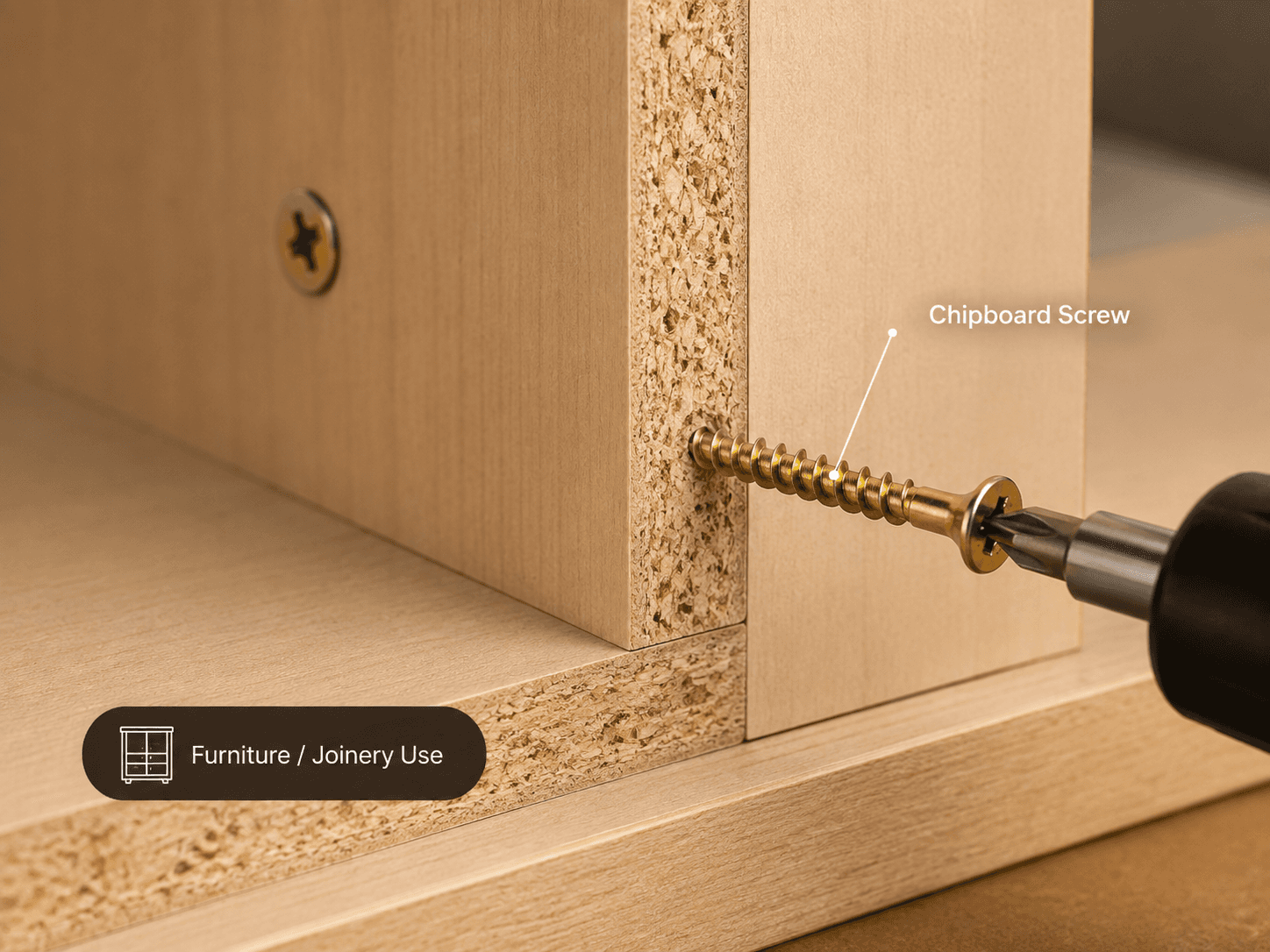 Chipboard screws used for furniture and joinery assembly