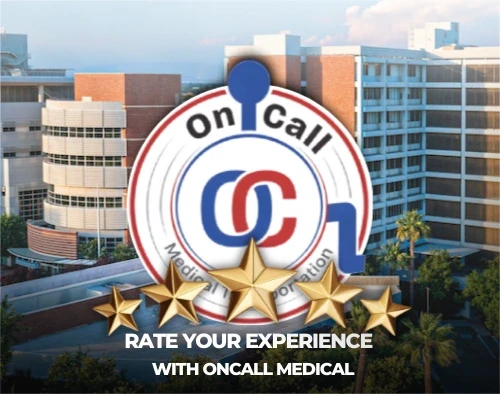 Five-star customer review rating badge for OnCall Medical Transport.