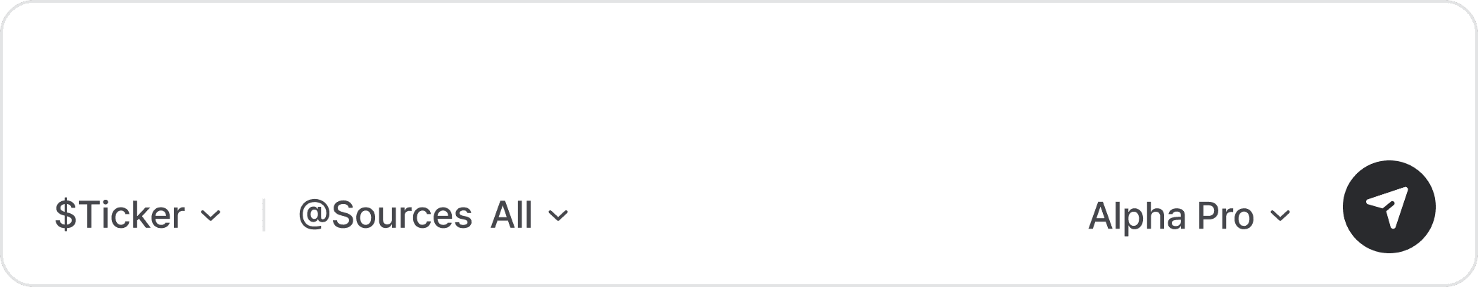 AI-powered search input for investment research with shortcut-based filters like $Ticker and @Sources