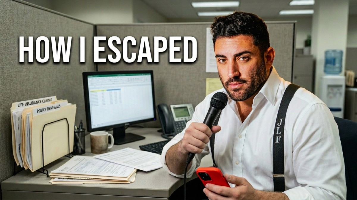 Image of comedian Jared Freid with the caption "How I Escaped" next to him for his appearance on the Uncorked Wine Business Life podcast with Bill Green