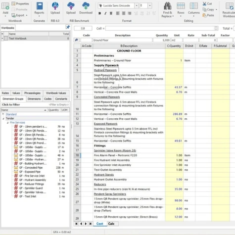 Screenshot - CostX Fire Safety Services Quantity Takeoff Detail Workbook by SubsQS