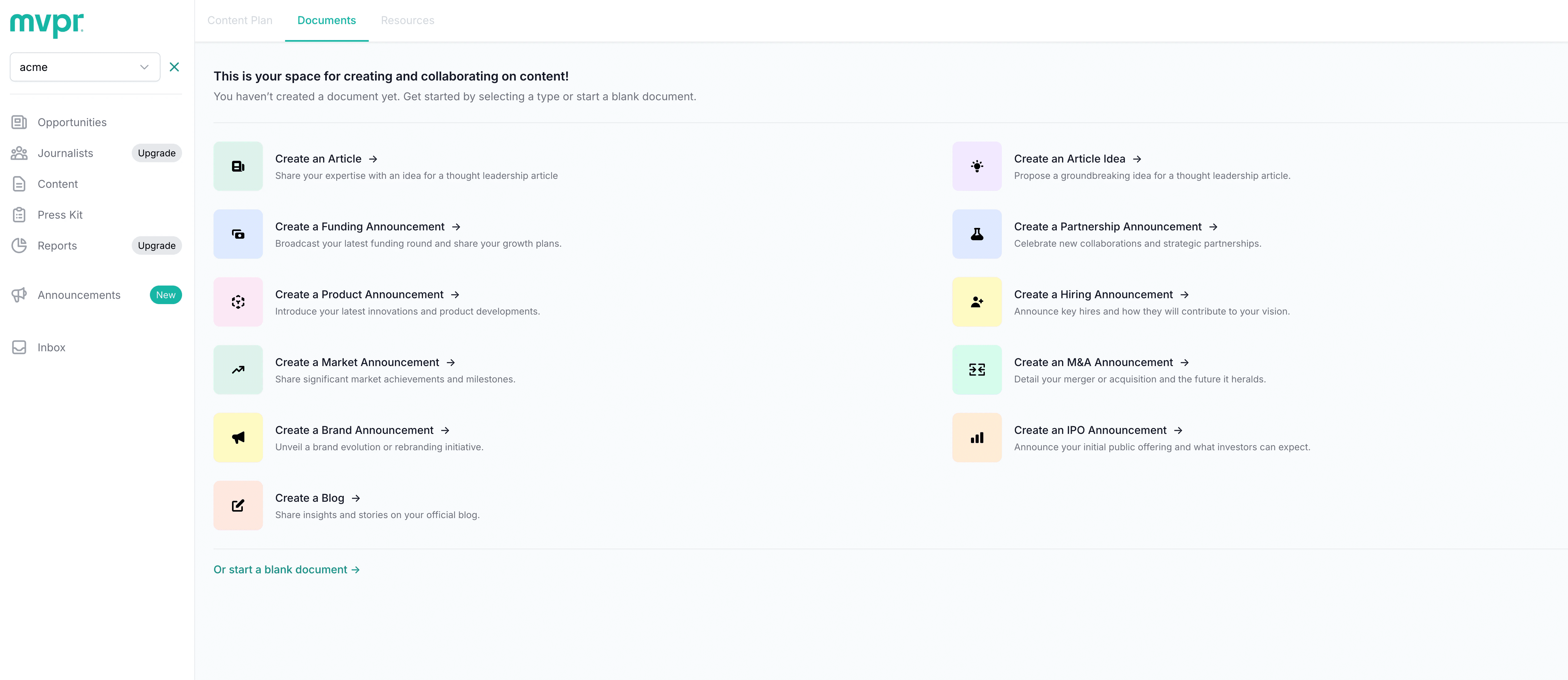 MVPR Content Collaborate Dashboard