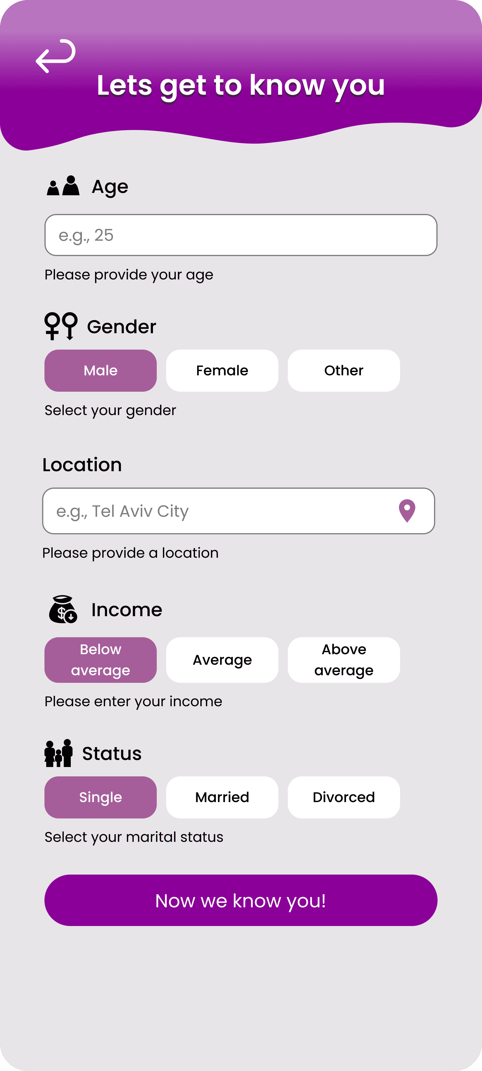 demographics screen