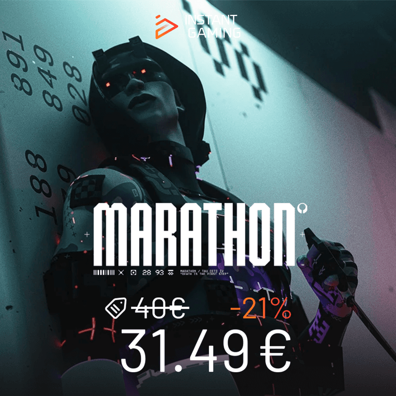 Marathon PC Steam jaquette officielle avec prix Instant Gaming 31.49€, extraction shooter futuriste développé par Bungie dans un univers science-fiction compétitif