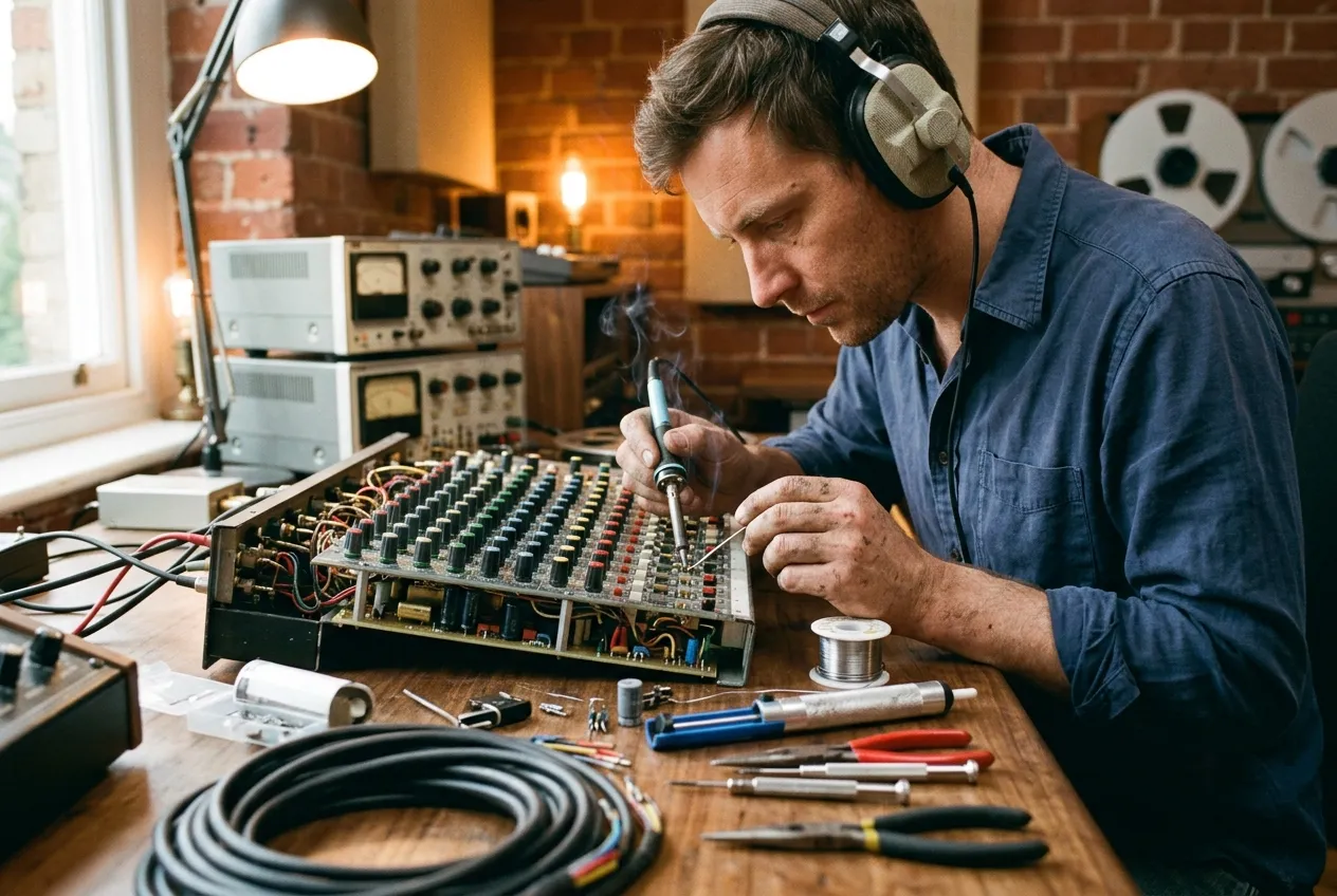 Soldering inside a console channel during the rebuild