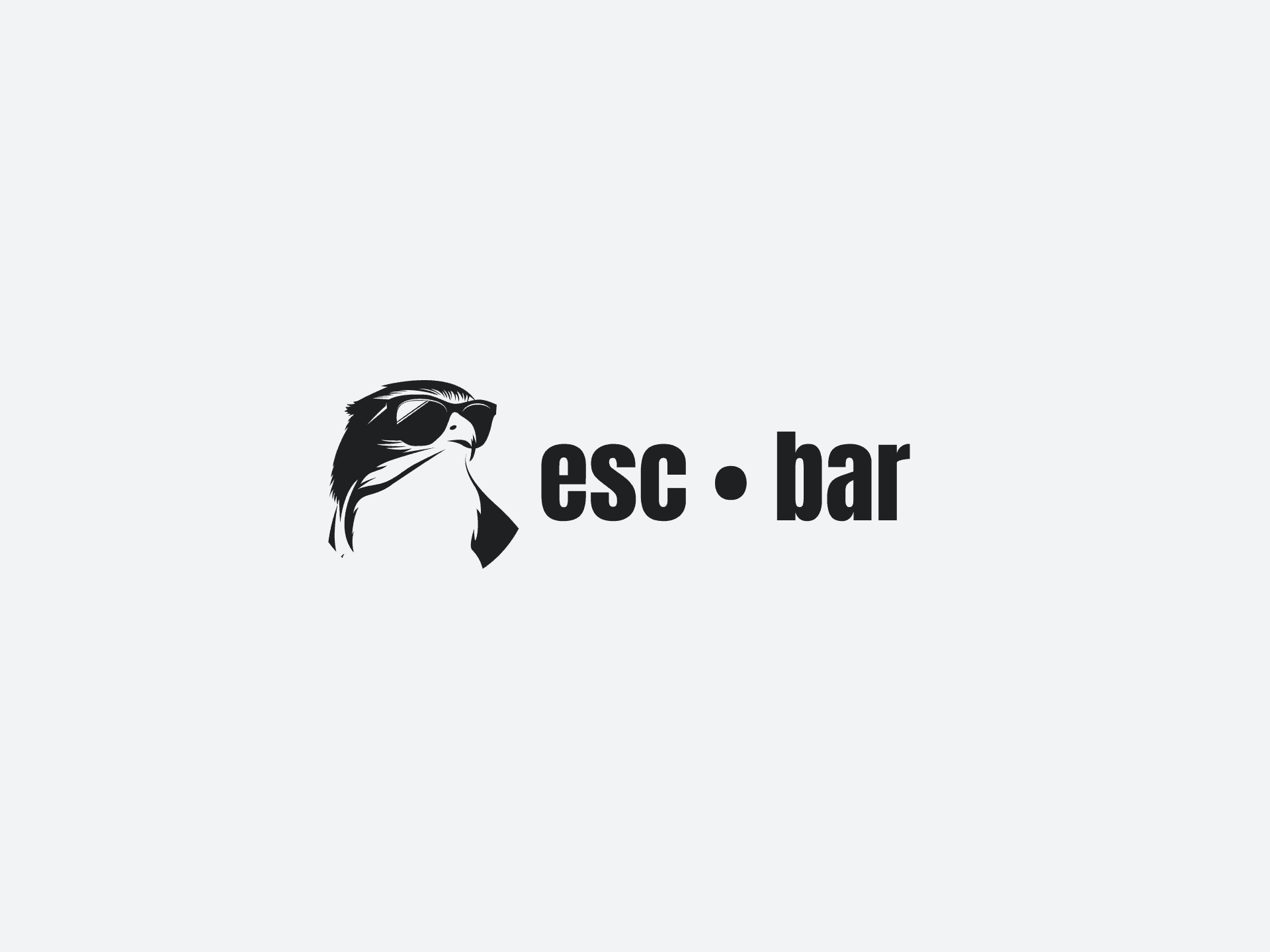 Monochrome logo for “esc bar” combining a bird head mark with clean type.