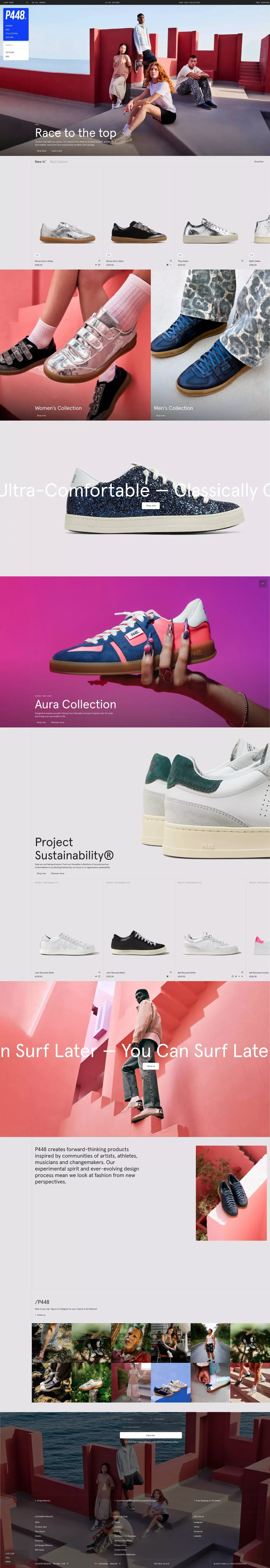 P448® Italian Sneakers ecommerce page screenshot showcasing Ecommerce and Fashion design
