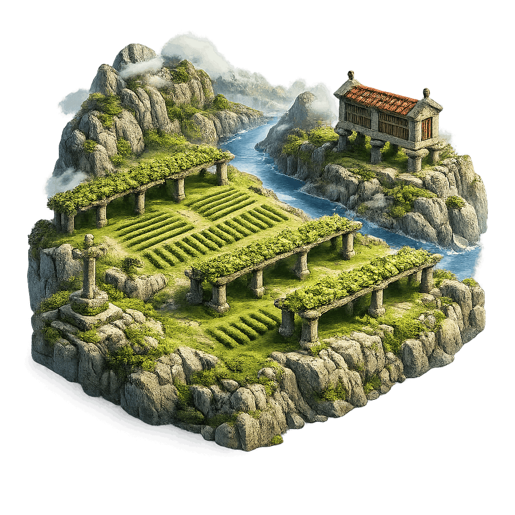 Artistic illustration of the Galicia wine region.