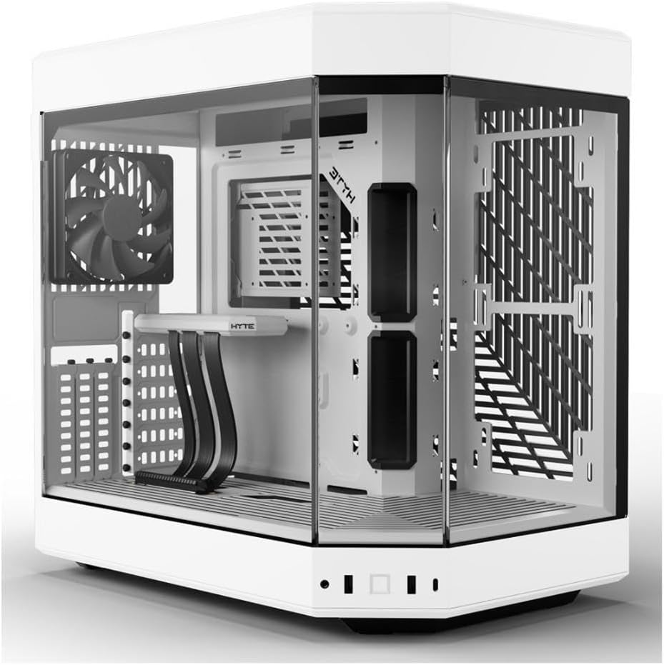 This is an image of the HYTE Y60 PC case, designed for high-performance gaming with advanced cooling and a modern aesthetic.