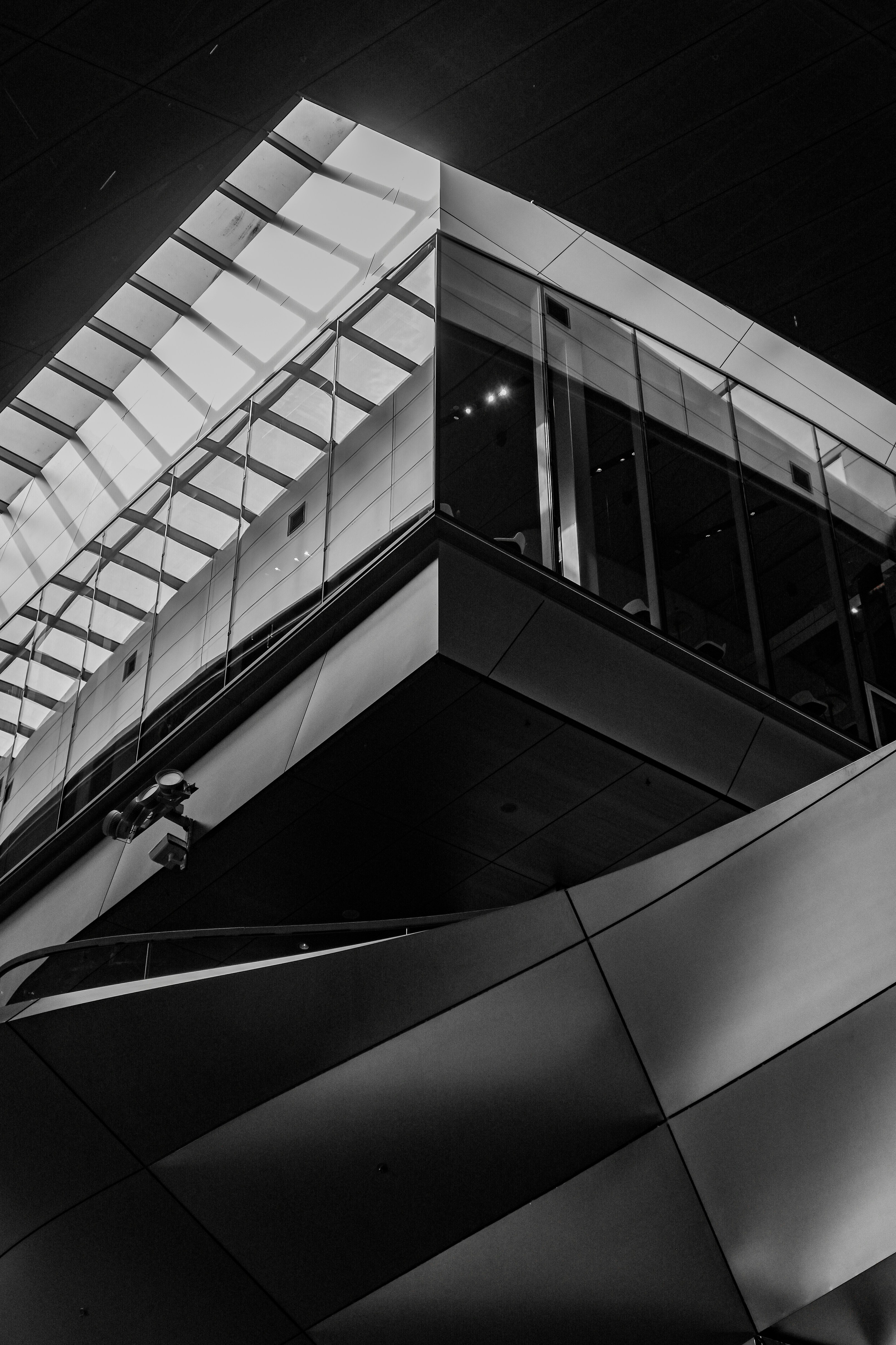 Striking black and white modern architecture with geometric patterns.