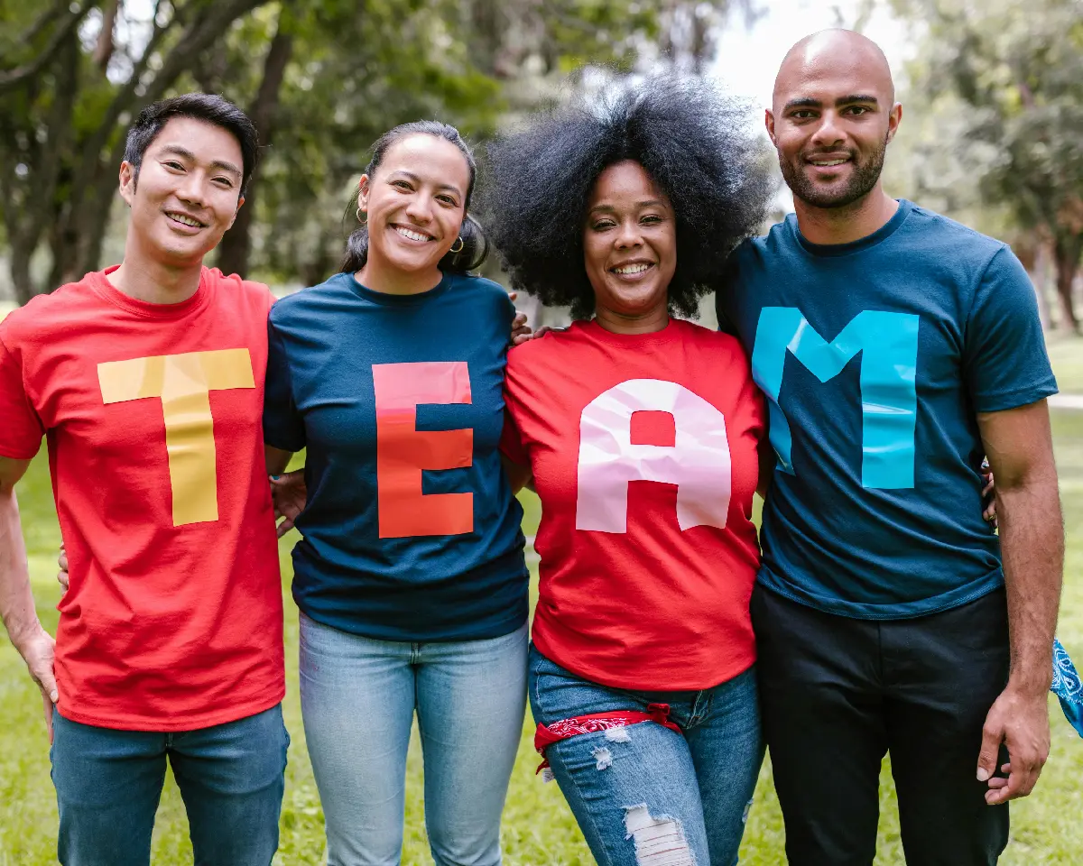 staff wearing team shirts