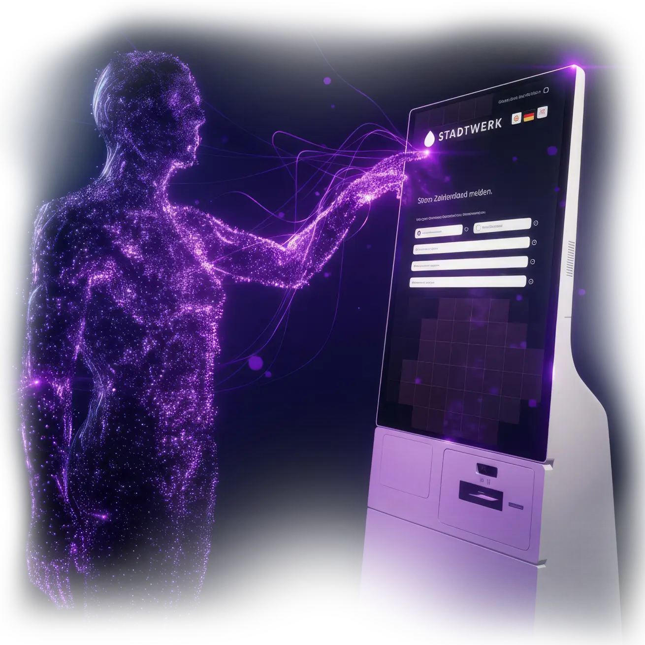 Ein imaginäre Person bedient das Kundenterminal