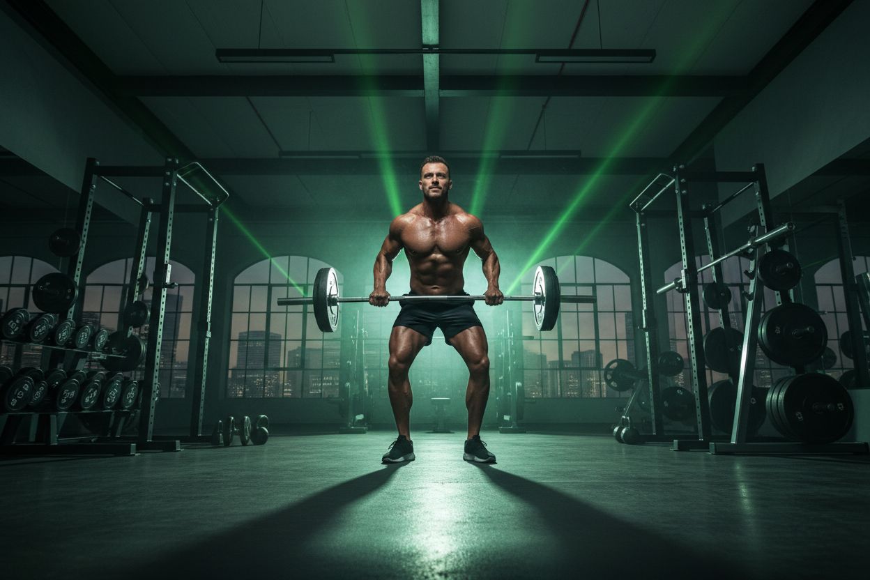 Un levantador entrenando con barras y mancuernas en un gimnasio