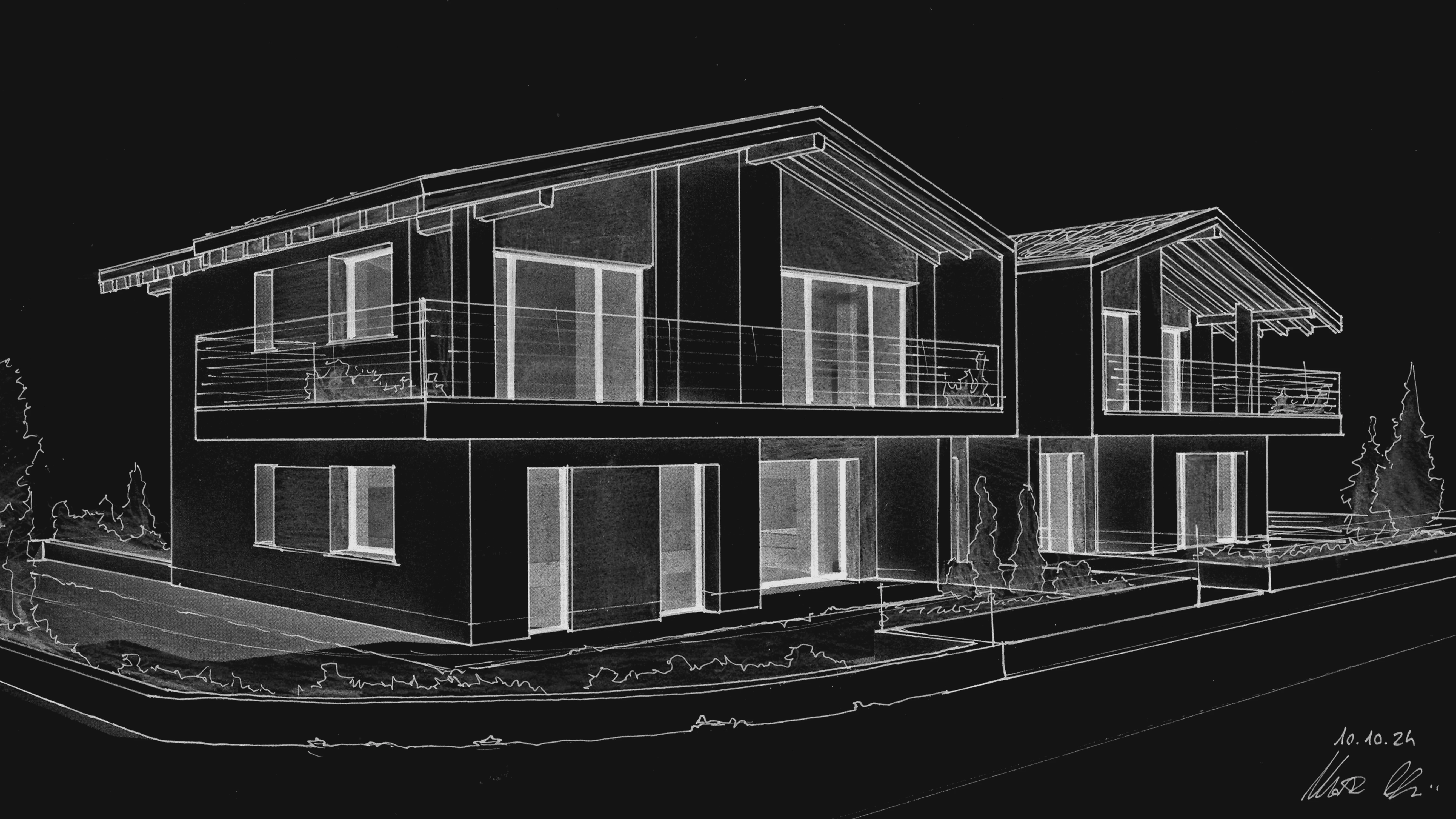 Modern brick and glass building reflecting the blue sky, with pedestrians and cyclists moving through a sunlit urban plaza, creating dynamic motion blur effects.