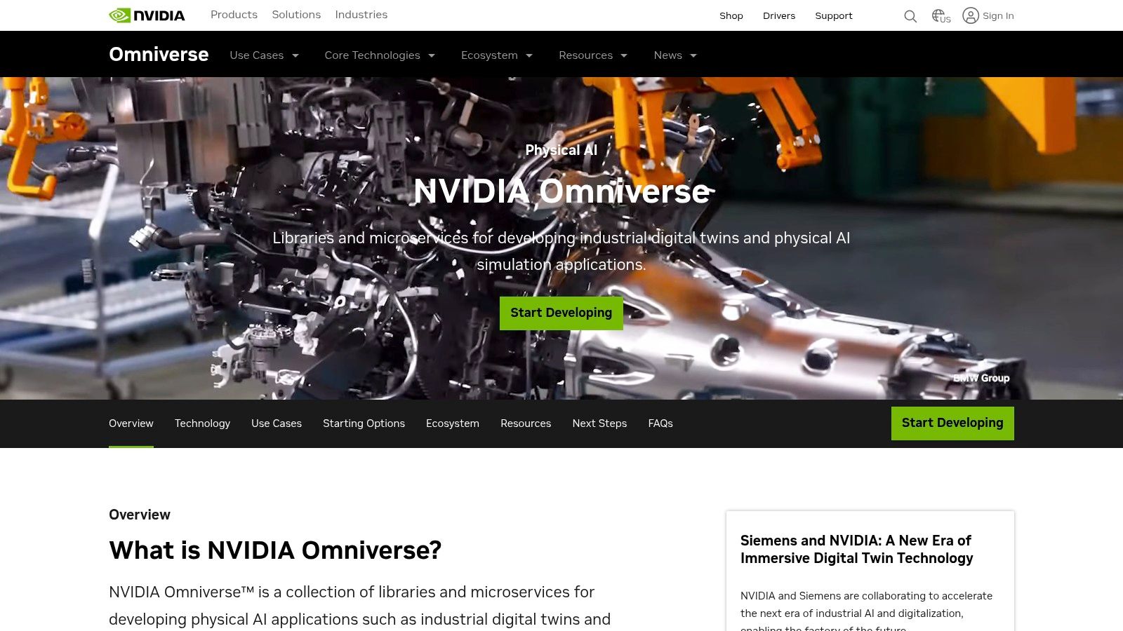 An industrial-scale digital twin rendered in NVIDIA Omniverse, showcasing complex machinery and AI-driven simulation.