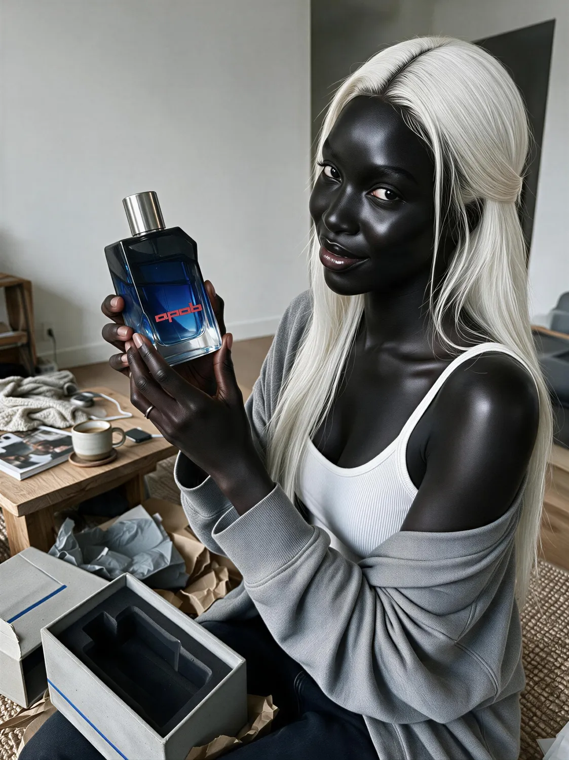 AI influencer UGC ad frame - holding a product - created with APOB AI