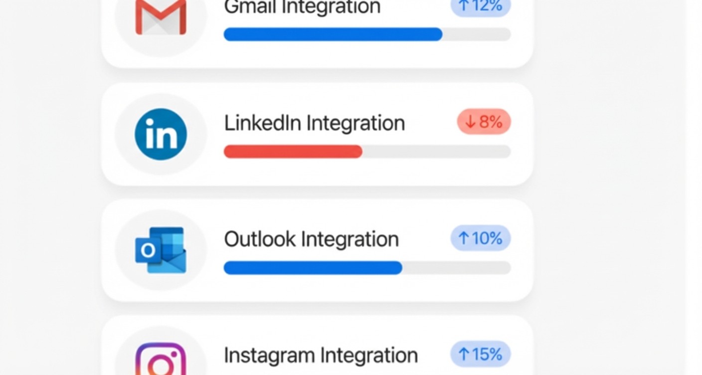 Integration performance stats for Nuvio, Klyra, and Veltix with percentage changes.