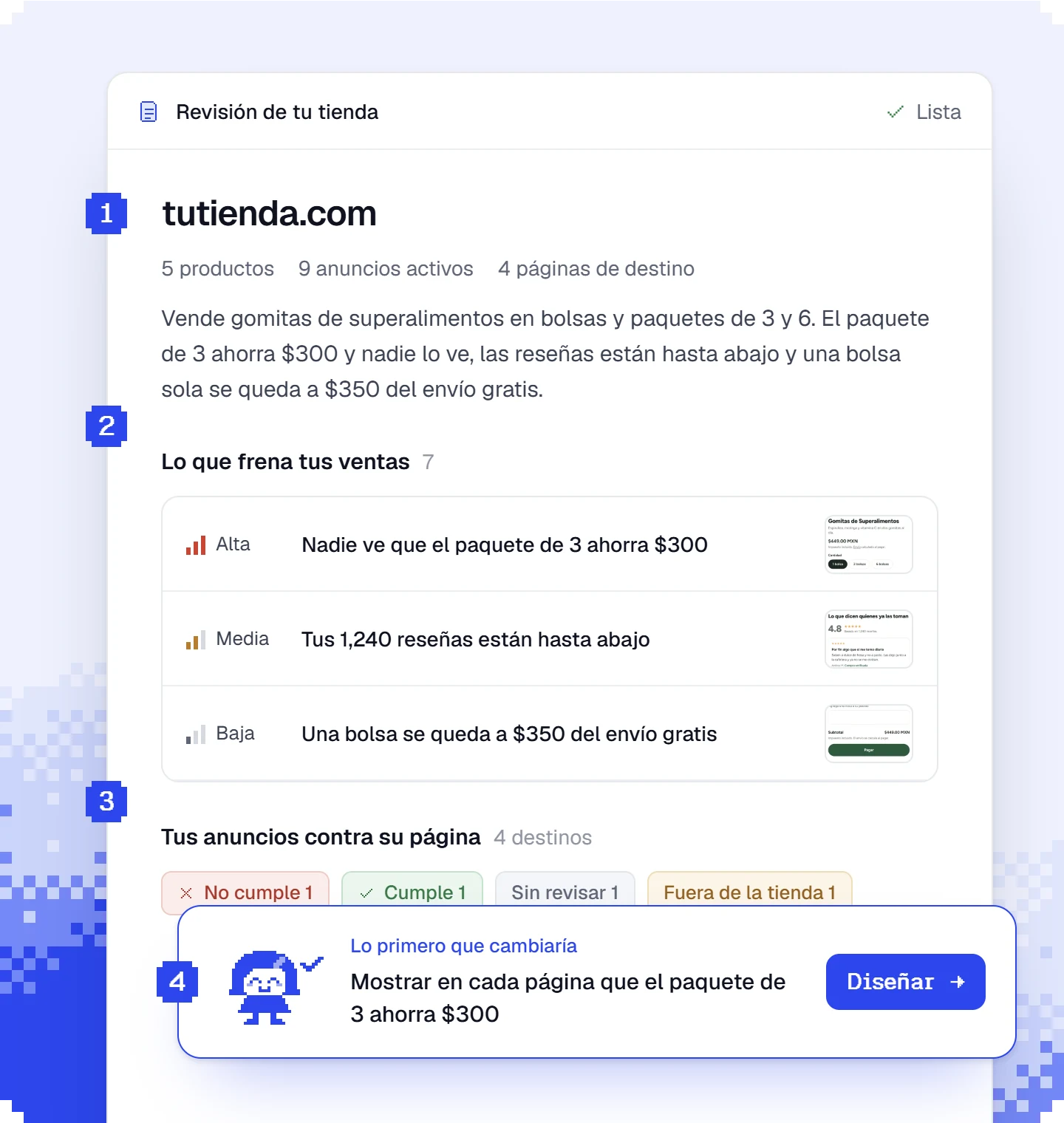 Revisión de una tienda con hallazgos en orden y el primer cambio que haría Belén